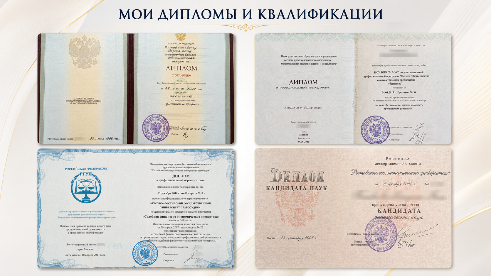 Дипломы и квалификации Виктории